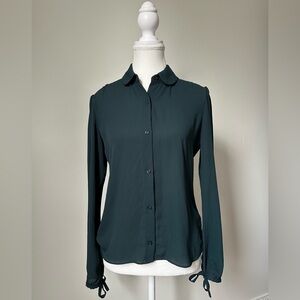 SUNDAY BEST Green Sheer Peter Pan Collar Toe Sleeve Blouse Size XS